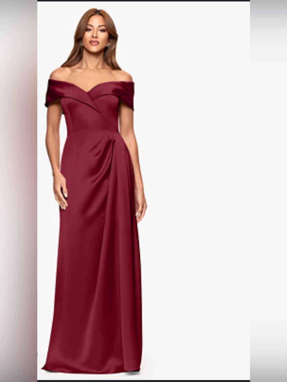 Xscape One-Shoulder Burgundy Evening Gown